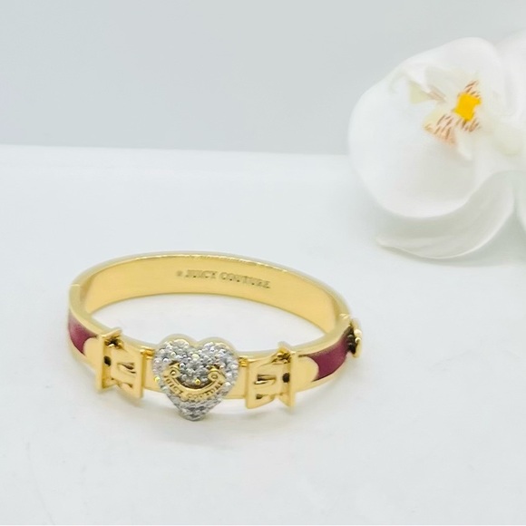 NWT, Juicy Couture Gold-Plated Pink Heart Crystal Bracelet Set of 2 - Picture 9 of 10